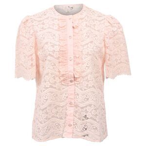 Temperley London Lace Button-Down Puffed Sleeve Blouse in Pink Cotton